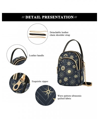 Gold Sun Moon and Stars Women's Crossbody Handbags Quilted Shoulder Bag with Chain Strap Trendy Cross Body Cell Phone Crossbo...