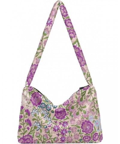 Mexican Flowers Purple Shoulder Tote Bags for Women Furry Crossbody bag Hobo Handbag Purses for Working Traveling Shopping $1...