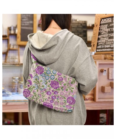 Mexican Flowers Purple Shoulder Tote Bags for Women Furry Crossbody bag Hobo Handbag Purses for Working Traveling Shopping $1...