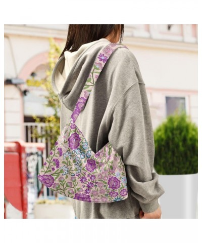 Mexican Flowers Purple Shoulder Tote Bags for Women Furry Crossbody bag Hobo Handbag Purses for Working Traveling Shopping $1...