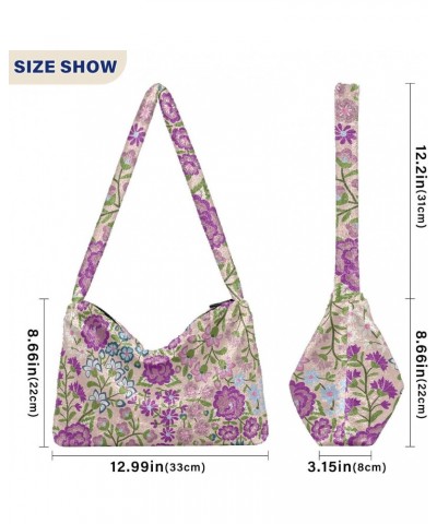 Mexican Flowers Purple Shoulder Tote Bags for Women Furry Crossbody bag Hobo Handbag Purses for Working Traveling Shopping $1...