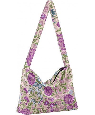 Mexican Flowers Purple Shoulder Tote Bags for Women Furry Crossbody bag Hobo Handbag Purses for Working Traveling Shopping $1...