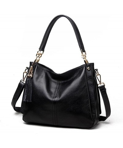 Women Handbag Lady Genuine Leather Shoulder Bag Female Fashion Messenger Crossbody Black No Tassel $43.27 Shoulder Bags