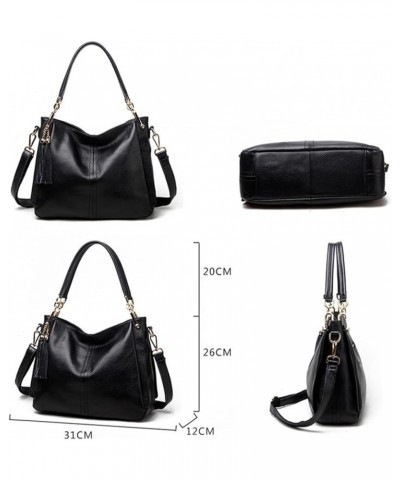 Women Handbag Lady Genuine Leather Shoulder Bag Female Fashion Messenger Crossbody Black No Tassel $43.27 Shoulder Bags