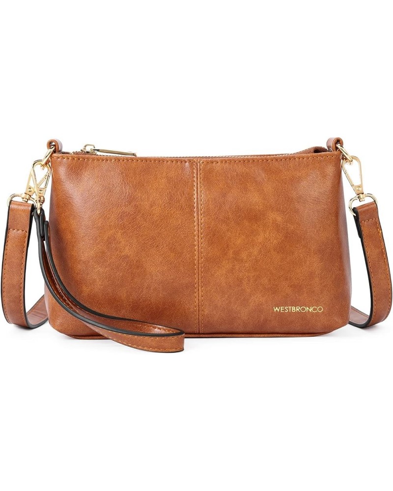 Crossbody Bag for Women Vegan Leather Wallet Purses Satchel Shoulder Bags Small Size Leather-bright Brown $13.20 Crossbody Bags