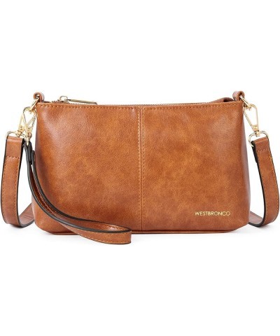 Crossbody Bag for Women Vegan Leather Wallet Purses Satchel Shoulder Bags Small Size Leather-bright Brown $13.20 Crossbody Bags