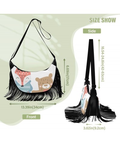 Women Fringe Tassel Cross Body Bag Cute Cat Ivory Leisure Shoulder Bag Color487 $14.27 Crossbody Bags