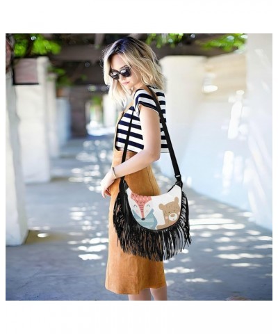 Women Fringe Tassel Cross Body Bag Cute Cat Ivory Leisure Shoulder Bag Color487 $14.27 Crossbody Bags