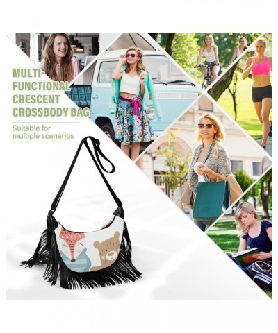 Women Fringe Tassel Cross Body Bag Cute Cat Ivory Leisure Shoulder Bag Color487 $14.27 Crossbody Bags