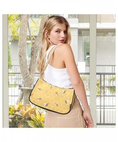 Tropical Green Leaves Chain Shoulder Bag for Women Tote Bag Women Fashion Handbags for Women Yellow Bees Honey Honeycombs $15...