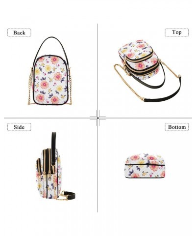 Flowers Leaves Small Crossbody Handbag for Women Mini Over Shoulder Purse with Three Zippered Pockets Durable Holder Wallet f...