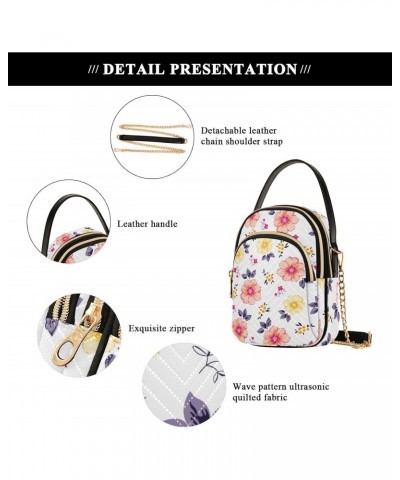 Flowers Leaves Small Crossbody Handbag for Women Mini Over Shoulder Purse with Three Zippered Pockets Durable Holder Wallet f...