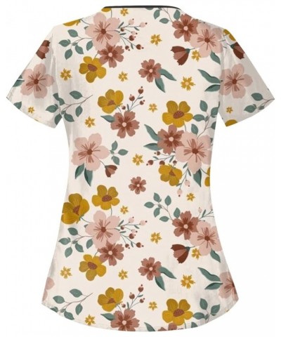 Womens Summer Tops Floral Print Casual Blouse Workwear Fashion V Neck Short Sleeve with Double Pockets Tees 6-yellow $4.20 Cl...