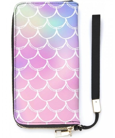 Gradient Mermaid Leather Wristlet Clutch Wallet Small Pouch Bag with Strap Leather Wallet Vertical Metal Zipper $18.25 Wristlets