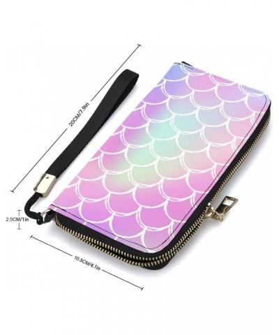 Gradient Mermaid Leather Wristlet Clutch Wallet Small Pouch Bag with Strap Leather Wallet Vertical Metal Zipper $18.25 Wristlets