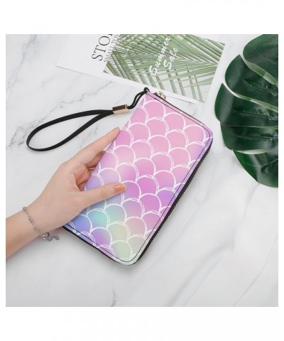 Gradient Mermaid Leather Wristlet Clutch Wallet Small Pouch Bag with Strap Leather Wallet Vertical Metal Zipper $18.25 Wristlets