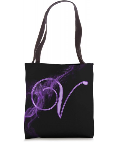 V Purple Smoke Fire Black Initial Monogram Letter Name Art Tote Bag $11.80 Totes