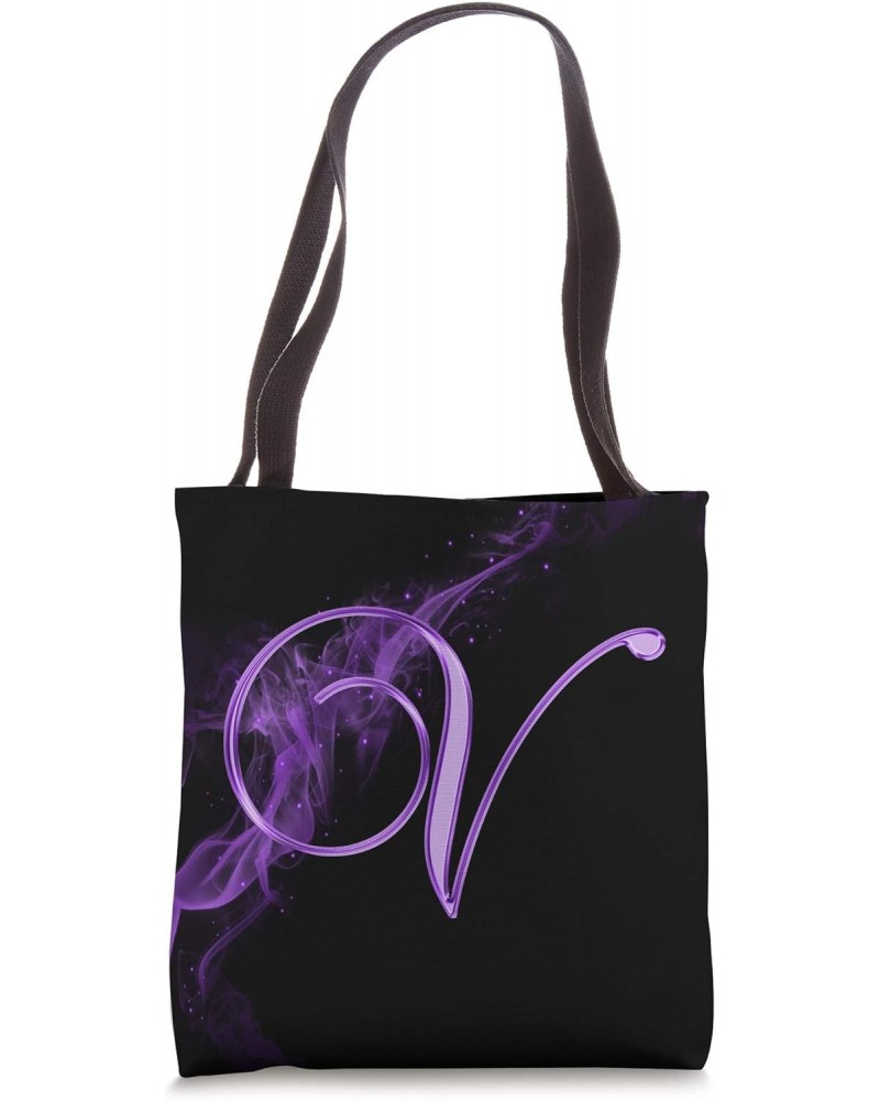 V Purple Smoke Fire Black Initial Monogram Letter Name Art Tote Bag $11.80 Totes