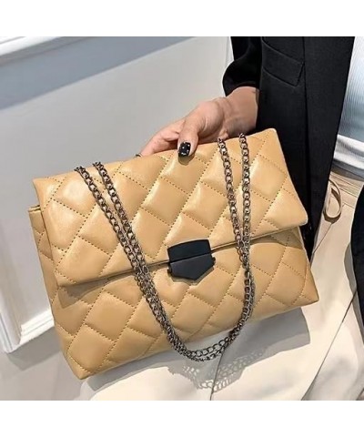 Quilted Crossbody Bag Vegan Faux Leather Trendy Shoulder Purses with Chain Strap Stylish Clutch Purse for Women Ladies Khaki ...