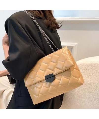 Quilted Crossbody Bag Vegan Faux Leather Trendy Shoulder Purses with Chain Strap Stylish Clutch Purse for Women Ladies Khaki ...