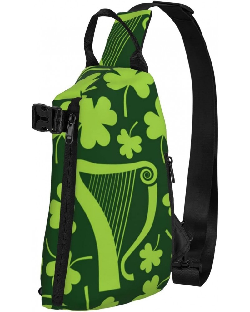 Crossbody Sling Backpack Green-Irish-Harps-Shamrocks Travel Hiking Chest Daypack One Strap Shoulder Bag $15.50 Crossbody Bags