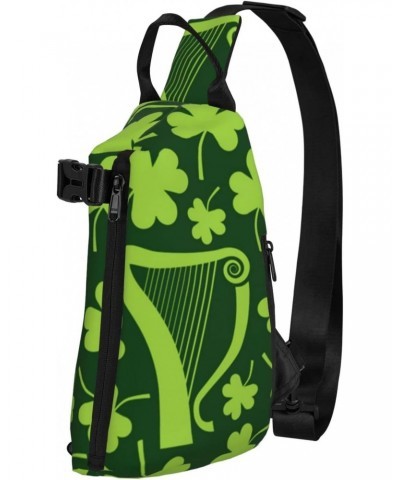 Crossbody Sling Backpack Green-Irish-Harps-Shamrocks Travel Hiking Chest Daypack One Strap Shoulder Bag $15.50 Crossbody Bags