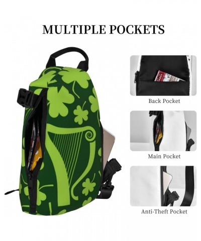 Crossbody Sling Backpack Green-Irish-Harps-Shamrocks Travel Hiking Chest Daypack One Strap Shoulder Bag $15.50 Crossbody Bags