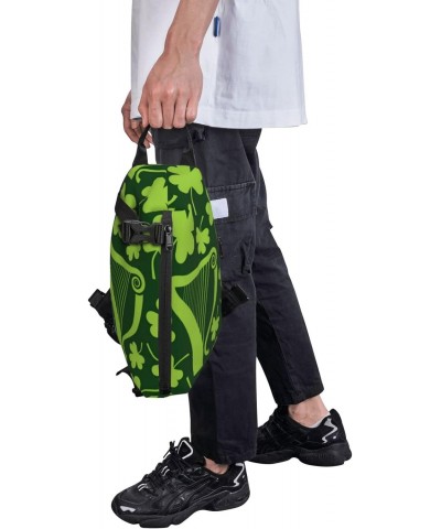 Crossbody Sling Backpack Green-Irish-Harps-Shamrocks Travel Hiking Chest Daypack One Strap Shoulder Bag $15.50 Crossbody Bags