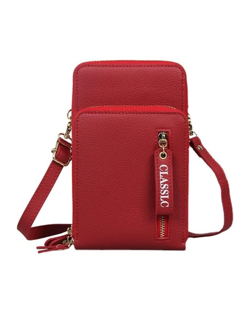 Women's Mobile Phone Bag Leather Mini Crossbody Bag Sling Shoulder Bag Red $10.64 Shoulder Bags