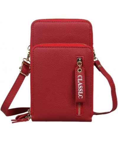 Women's Mobile Phone Bag Leather Mini Crossbody Bag Sling Shoulder Bag Red $10.64 Shoulder Bags