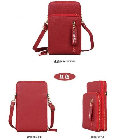 Women's Mobile Phone Bag Leather Mini Crossbody Bag Sling Shoulder Bag Red $10.64 Shoulder Bags