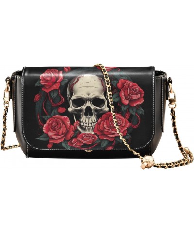 Roses Skull Crossbody Bag for Women Girls,Leather Cross Body Purses Chain Strap Handbags Shoulder Bag $19.20 Crossbody Bags