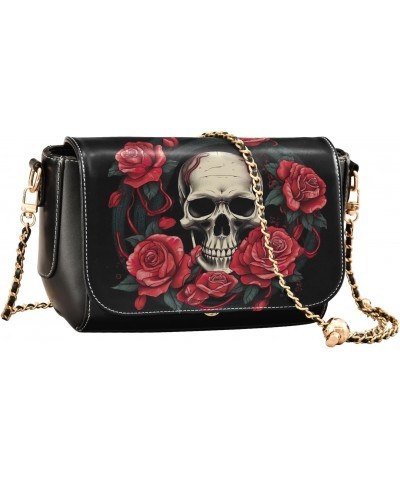 Roses Skull Crossbody Bag for Women Girls,Leather Cross Body Purses Chain Strap Handbags Shoulder Bag $19.20 Crossbody Bags