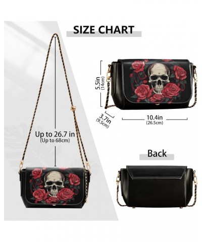 Roses Skull Crossbody Bag for Women Girls,Leather Cross Body Purses Chain Strap Handbags Shoulder Bag $19.20 Crossbody Bags