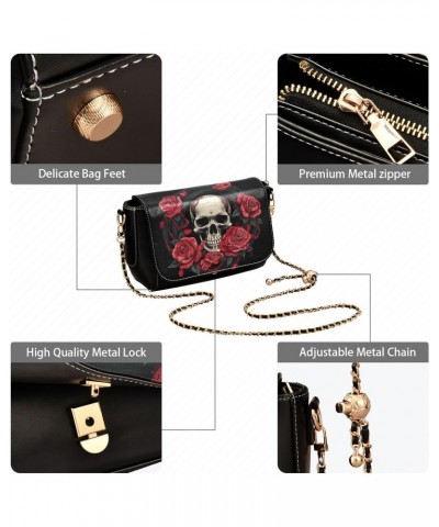 Roses Skull Crossbody Bag for Women Girls,Leather Cross Body Purses Chain Strap Handbags Shoulder Bag $19.20 Crossbody Bags