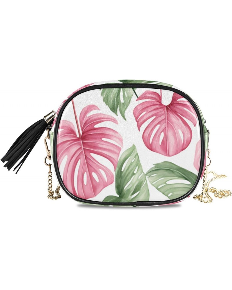 Crossbody Purse Small Crossbody Bags Shoulder Handbags Pink Tropical Leaves for Women $12.99 Shoulder Bags