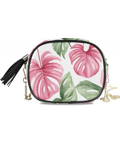 Crossbody Purse Small Crossbody Bags Shoulder Handbags Pink Tropical Leaves for Women $12.99 Shoulder Bags