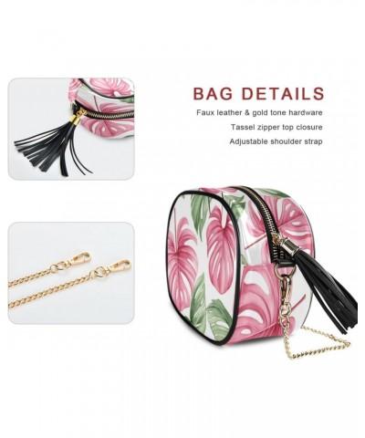 Crossbody Purse Small Crossbody Bags Shoulder Handbags Pink Tropical Leaves for Women $12.99 Shoulder Bags