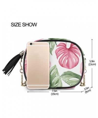 Crossbody Purse Small Crossbody Bags Shoulder Handbags Pink Tropical Leaves for Women $12.99 Shoulder Bags