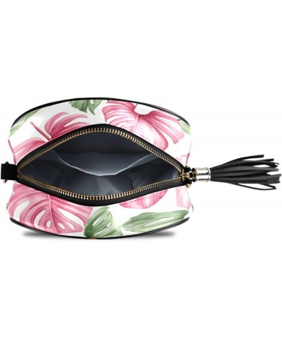 Crossbody Purse Small Crossbody Bags Shoulder Handbags Pink Tropical Leaves for Women $12.99 Shoulder Bags