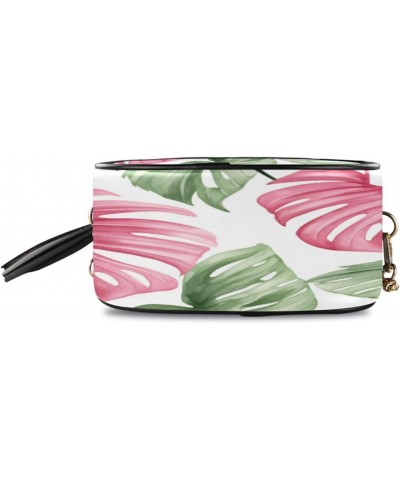 Crossbody Purse Small Crossbody Bags Shoulder Handbags Pink Tropical Leaves for Women $12.99 Shoulder Bags