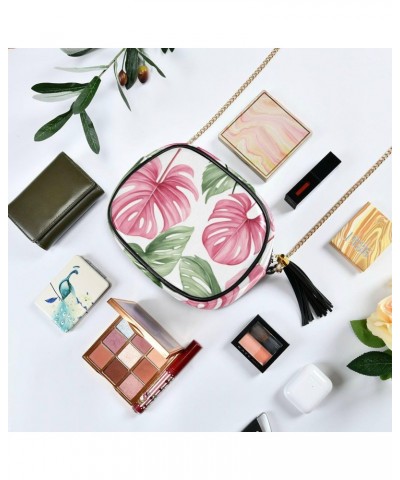 Crossbody Purse Small Crossbody Bags Shoulder Handbags Pink Tropical Leaves for Women $12.99 Shoulder Bags