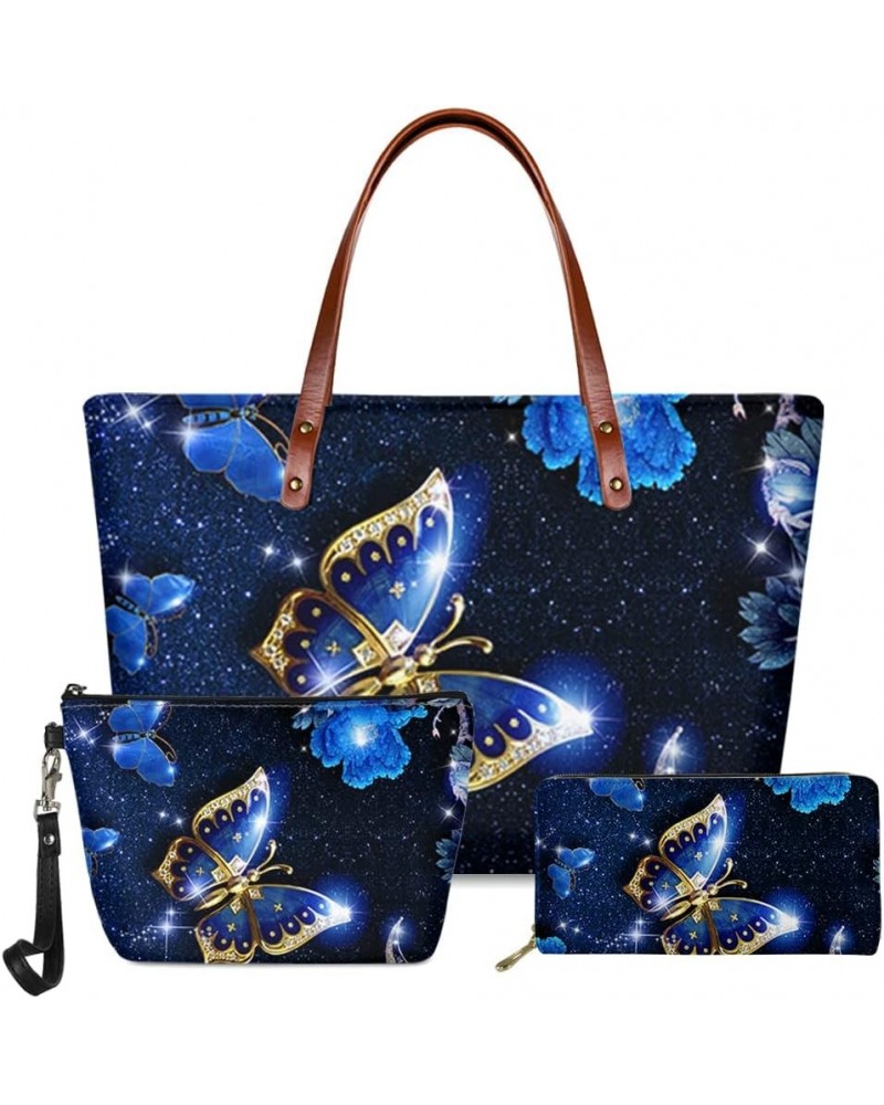 Women Fashion Handbags Wallet Tote Bag Shoulder Bag Top Handle Satchel Purse Set 3pcs Bling Butterfly $29.69 Totes