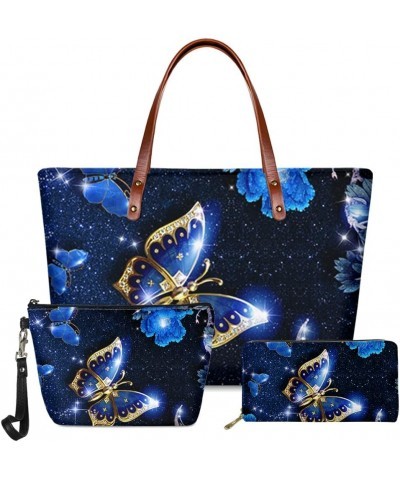 Women Fashion Handbags Wallet Tote Bag Shoulder Bag Top Handle Satchel Purse Set 3pcs Bling Butterfly $29.69 Totes