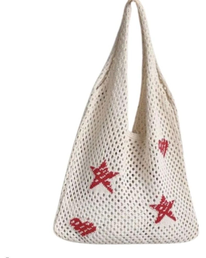 Star Graphic Tote Bag Knit Tote Bag Cute Tote Bag Heart Print Tote Bag Crochet Beach Bag Aesthetic Tote Bag Love-brown $10.39...