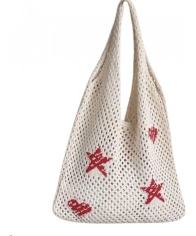 Star Graphic Tote Bag Knit Tote Bag Cute Tote Bag Heart Print Tote Bag Crochet Beach Bag Aesthetic Tote Bag Love-brown $10.39...