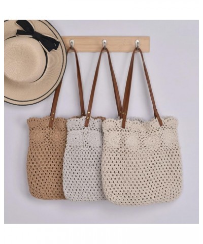 Beach Bags for Women Knit Straw Hobo Bag Hollow Out Summer Bag Shoulder Bag Purses 2024 Khaki $13.32 Shoulder Bags