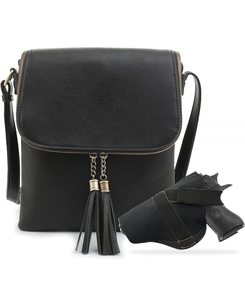 Cheyanne Concealed Carry Crossbody Bag with Lock and Key Tassel- Black $26.65 Crossbody Bags