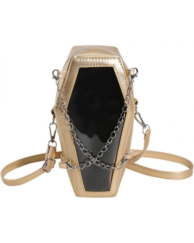 Creative PVC PU Shoulder Bag Halloween Underarm Bag Coffin Shape Phone Bag Women Crossbody Bag for Office Travel Make Gold $1...