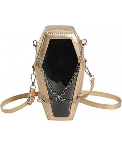 Creative PVC PU Shoulder Bag Halloween Underarm Bag Coffin Shape Phone Bag Women Crossbody Bag for Office Travel Make Gold $1...